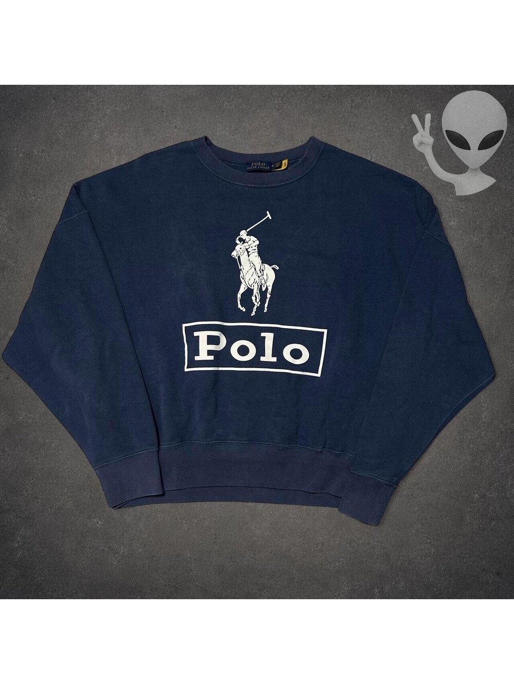 Polo Ralph Lauren Big Pony Box Logo Crewneck Sweatshirt Navy Men's US Size M